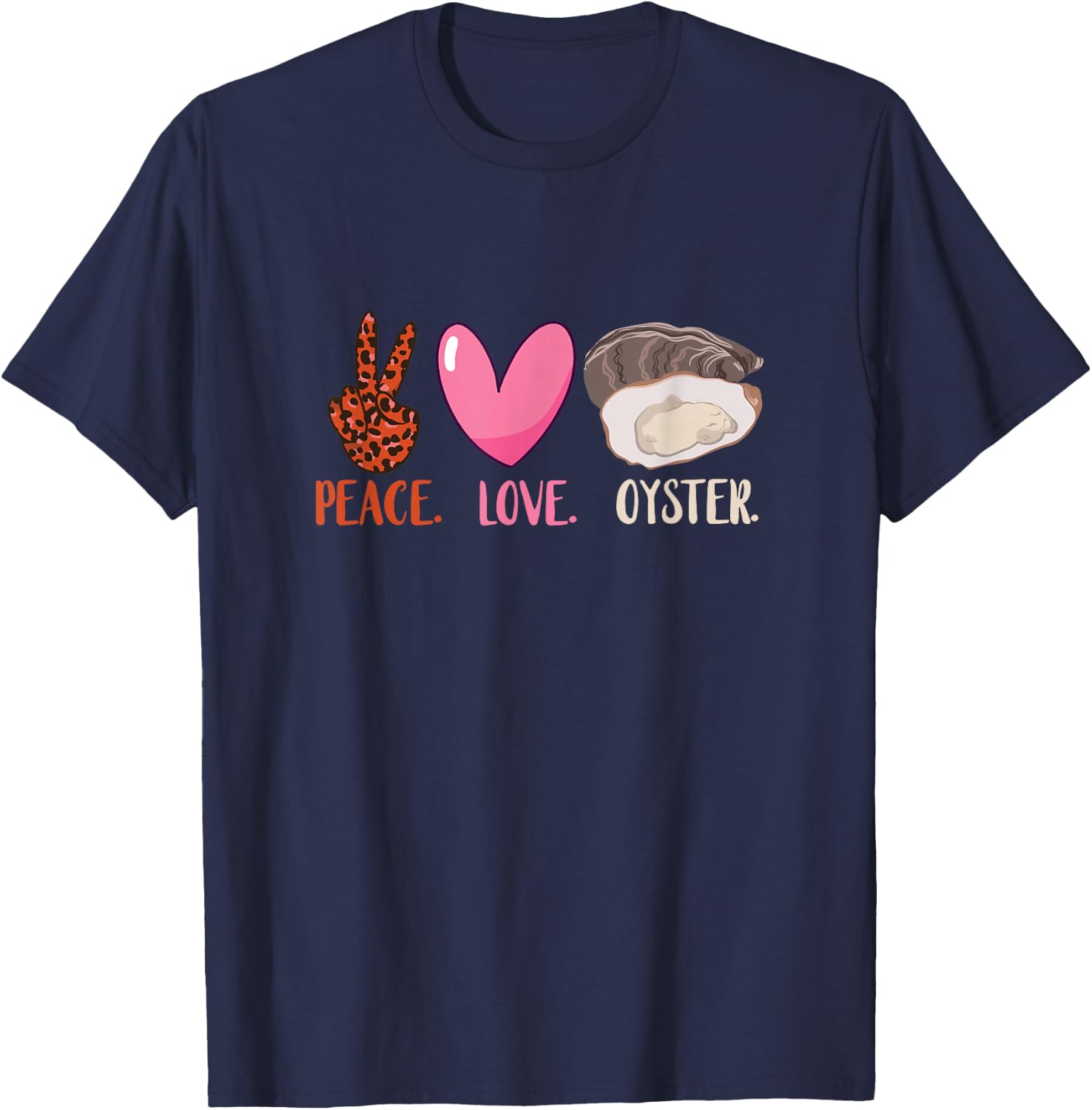 Oyster Leopard Love Peace Heart Mollusc Shucker Oyster Lover T-Shirt - T-Shirt | Navy