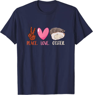 Oyster Leopard Love Peace Heart Mollusc Shucker Oyster Lover T-Shirt - T-Shirt | Navy