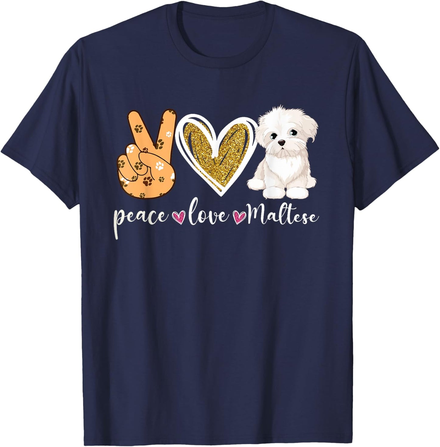 Vintage Maltese Lover Dog Dad Dog Mom -Adults and Kids Black Modern Short Sleeve T-Shirt - T-Shirt | Navy