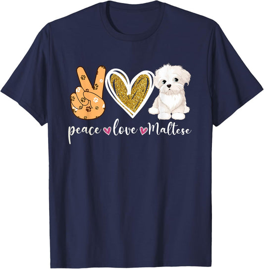 Vintage Maltese Lover Dog Dad Dog Mom -Adults and Kids Black Modern Short Sleeve T-Shirt - T-Shirt | Navy