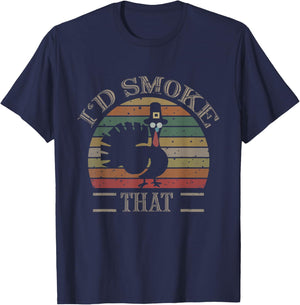 Funny Vintage Thanksgiving / I'd Smoke That Gift T-Shirt - T-Shirt | Navy