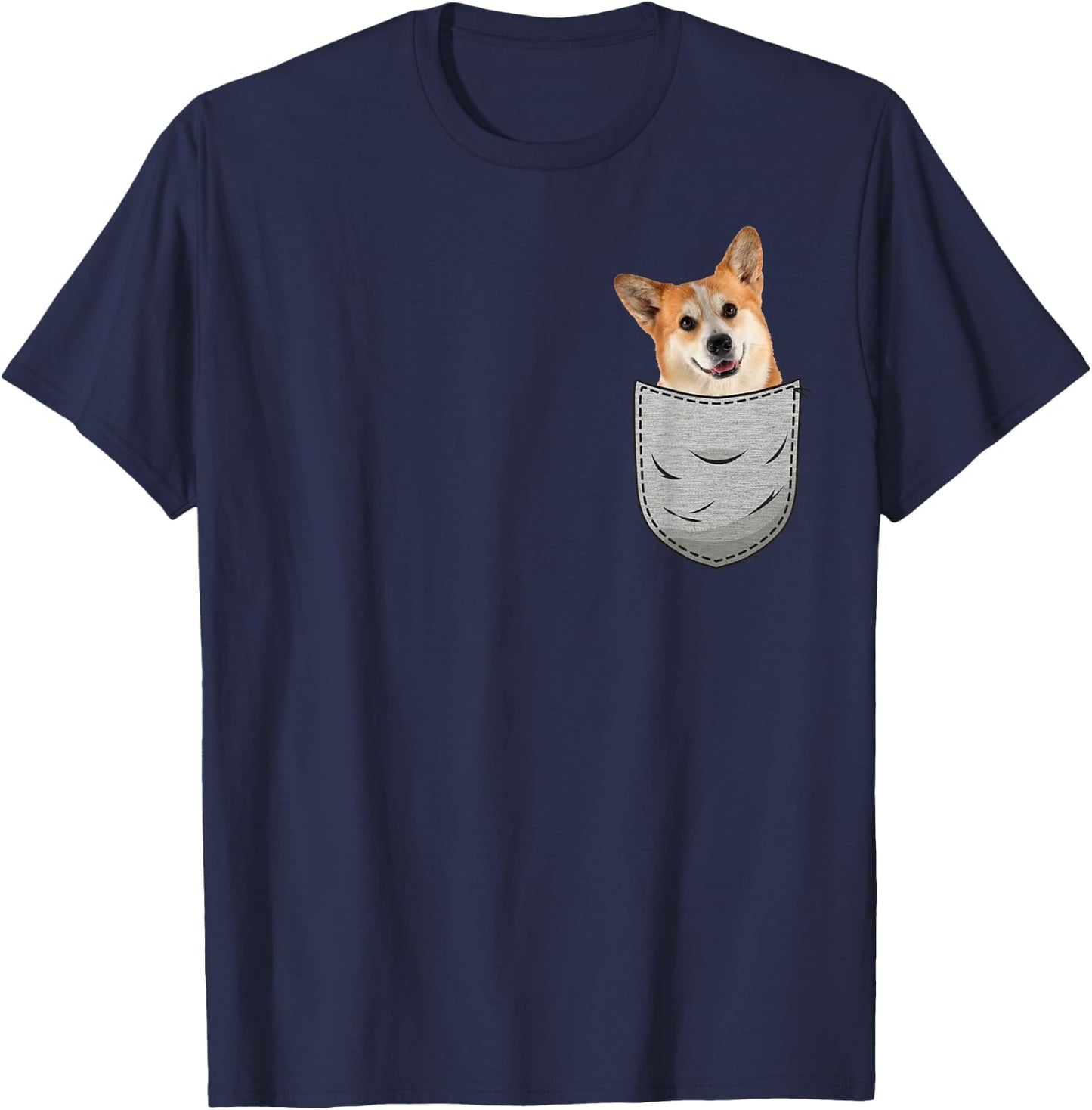 Welsh Corgi Pembroke Chest Pocket for Dog Owners T-Shirt - T-Shirt | Navy
