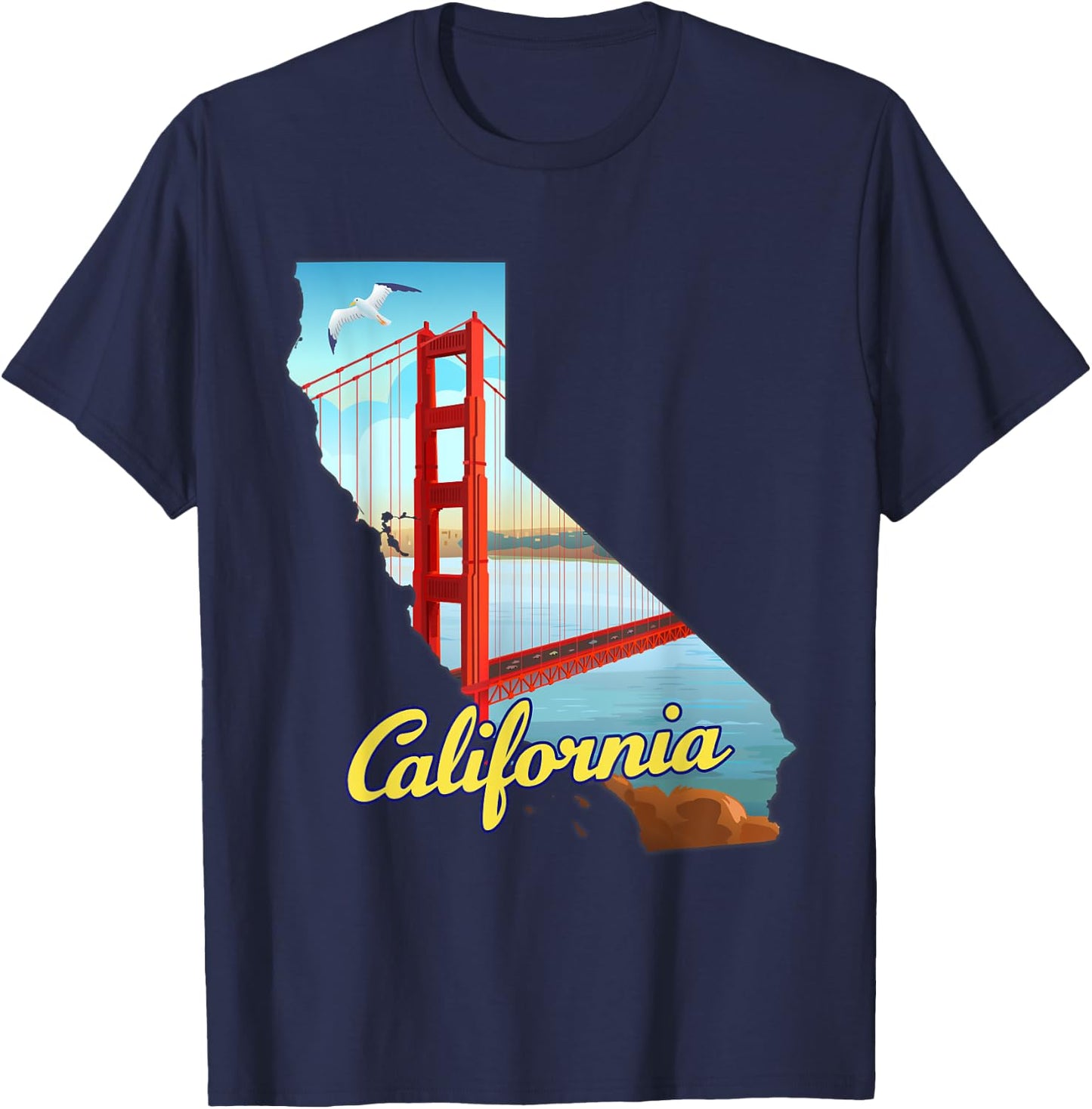 California map with Golden Gate Bridge, San Francisco, USA T-Shirt - T-Shirt | Navy
