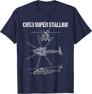 Super Stallion Schematic Military Helicopter CH-53 T-Shirt - T-Shirt | Navy