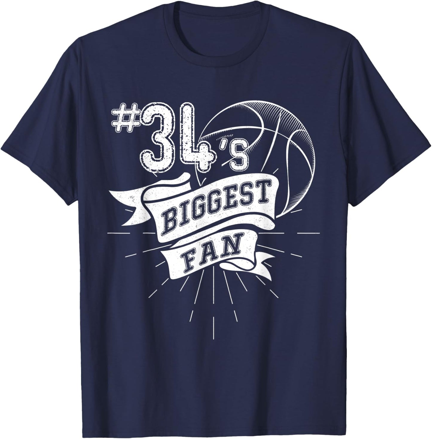 Number 34's Biggest Fan Shirt Basketball Dad Basketball Mom T-Shirt - T-Shirt | Navy