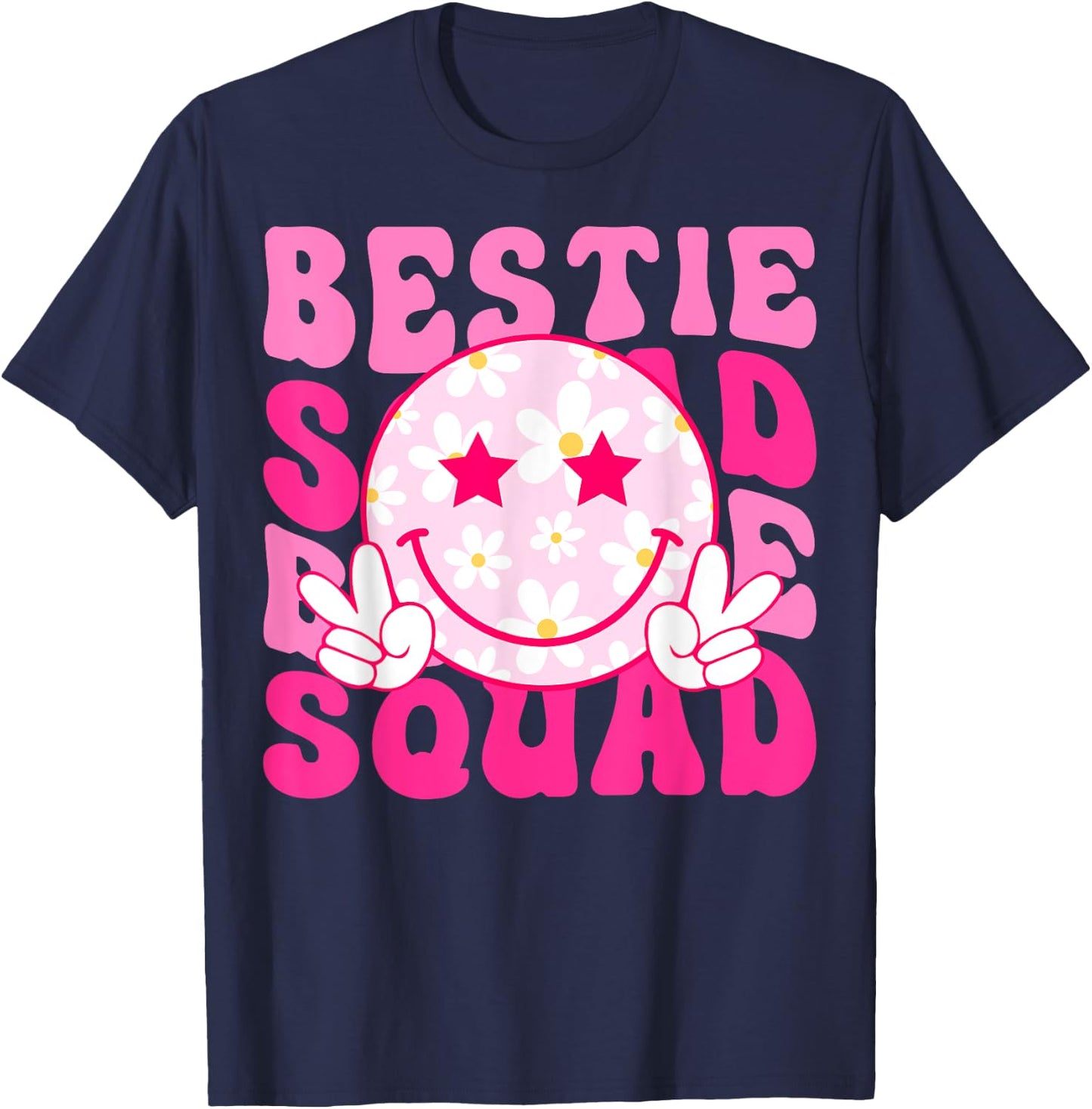 Groovy Bestie Squad Best Friend Matching Squad T-Shirt - T-Shirt | Navy
