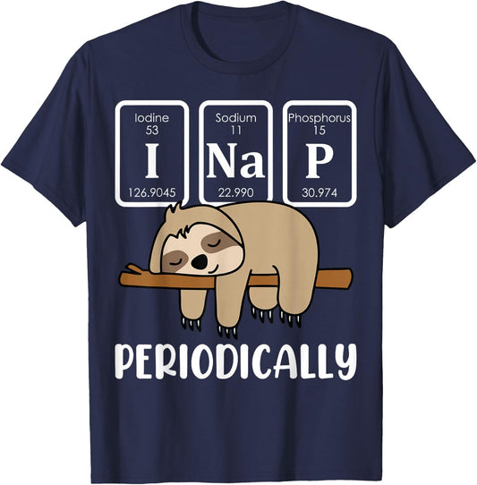 I Nap Periodically Science Sloth Periodic Table Elements T-Shirt - T-Shirt | Navy