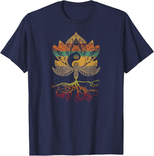 Lotus Mandala Yin Yang Sacred Geometry Spiritual T-Shirt - T-Shirt | Navy