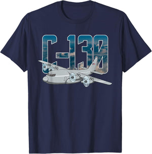 THE SALTY VETERAN C-130 Hercules Military Airplane Flying C130 Hercules Pilot - Black, -Adults, Small, Short Sleeve, Classic Fit, , Modern, Military, Aviation Enthusiasts T-Shirt - T-Shirt | Navy