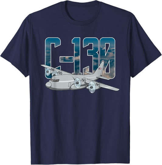 THE SALTY VETERAN C-130 Hercules Military Airplane Flying C130 Hercules Pilot - Black, -Adults, Small, Short Sleeve, Classic Fit, , Modern, Military, Aviation Enthusiasts T-Shirt - T-Shirt | Navy