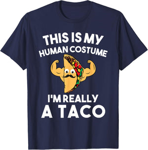 This Is My Human Costume Im Really A Taco Shirt Halloween T-Shirt - T-Shirt | Navy