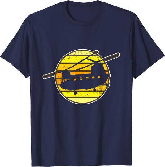 Chinook Pilot Helicopter Retro 70s 80s Military Gift T-Shirt - T-Shirt | Navy
