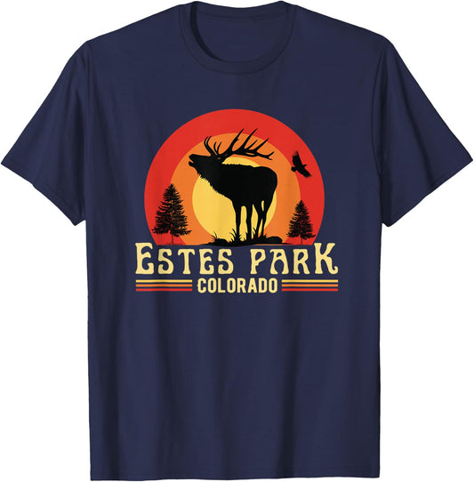 Estes Park Colorado Elk Vintage Sunset T-Shirt - T-Shirt | Navy