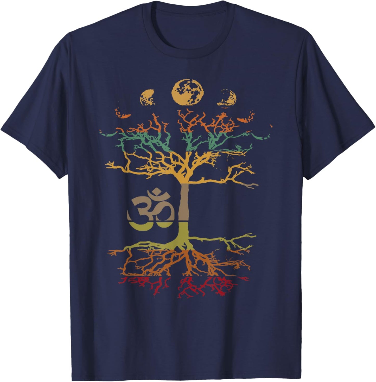 Phases of the Moon Tree of Life Vintage Retro Om Mindfulness T-Shirt - T-Shirt | Navy