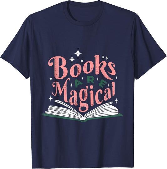 Books Are Magical Retro Reader Graphic Cute Book Lover Art T-Shirt - T-Shirt | Navy