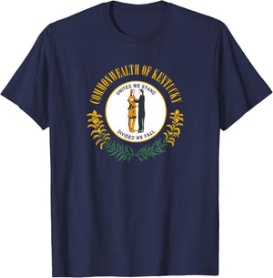 We Love USA State Flags Kentucky Flag , -Adults, Blue, Small, Short Sleeve, , Classic Fit, Cotton-Polyester Blend T-Shirt - T-Shirt | Navy
