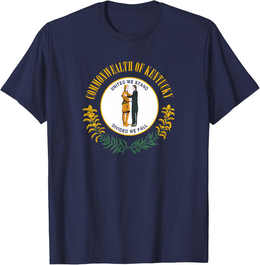 We Love USA State Flags Kentucky Flag , -Adults, Blue, Small, Short Sleeve, , Classic Fit, Cotton-Polyester Blend T-Shirt - T-Shirt | Navy