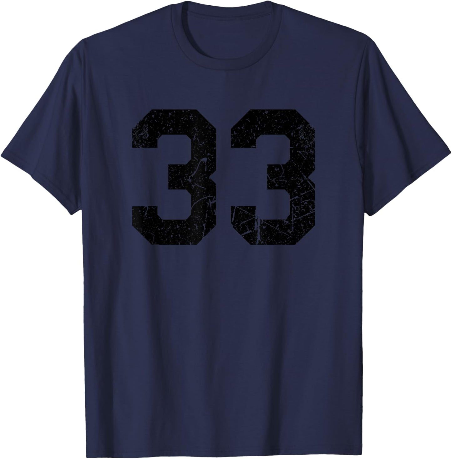Distressed Number #33 Black Varsity Number T-Shirt - T-Shirt | Navy