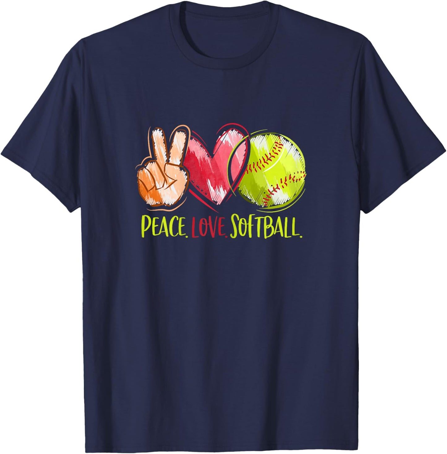 Softball Player Girls Peace Love Softball T-Shirt - T-Shirt | Navy