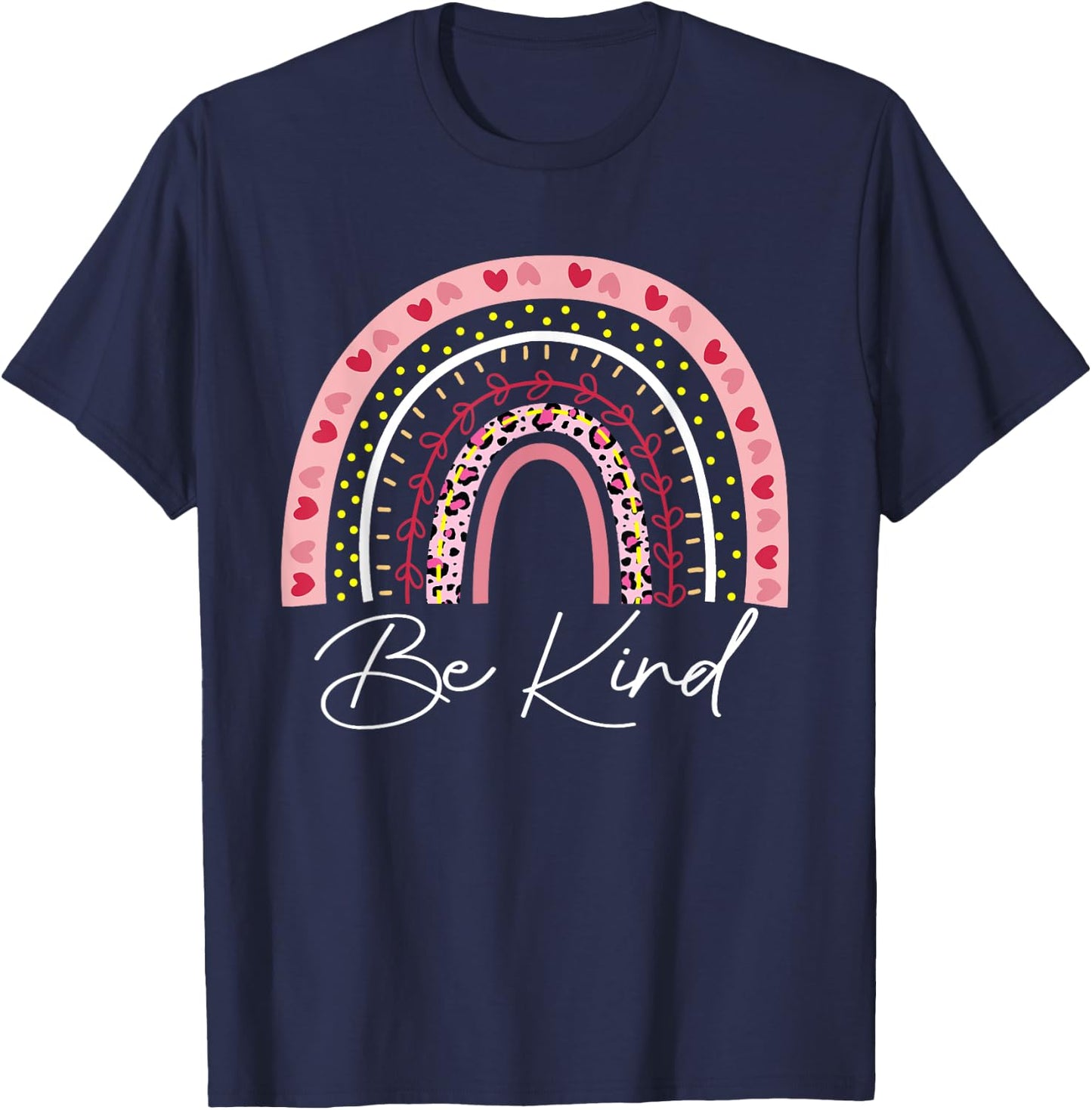 Be Kind Cute Graphic Boho Rainbow Kids Girls T-Shirt - T-Shirt | Navy
