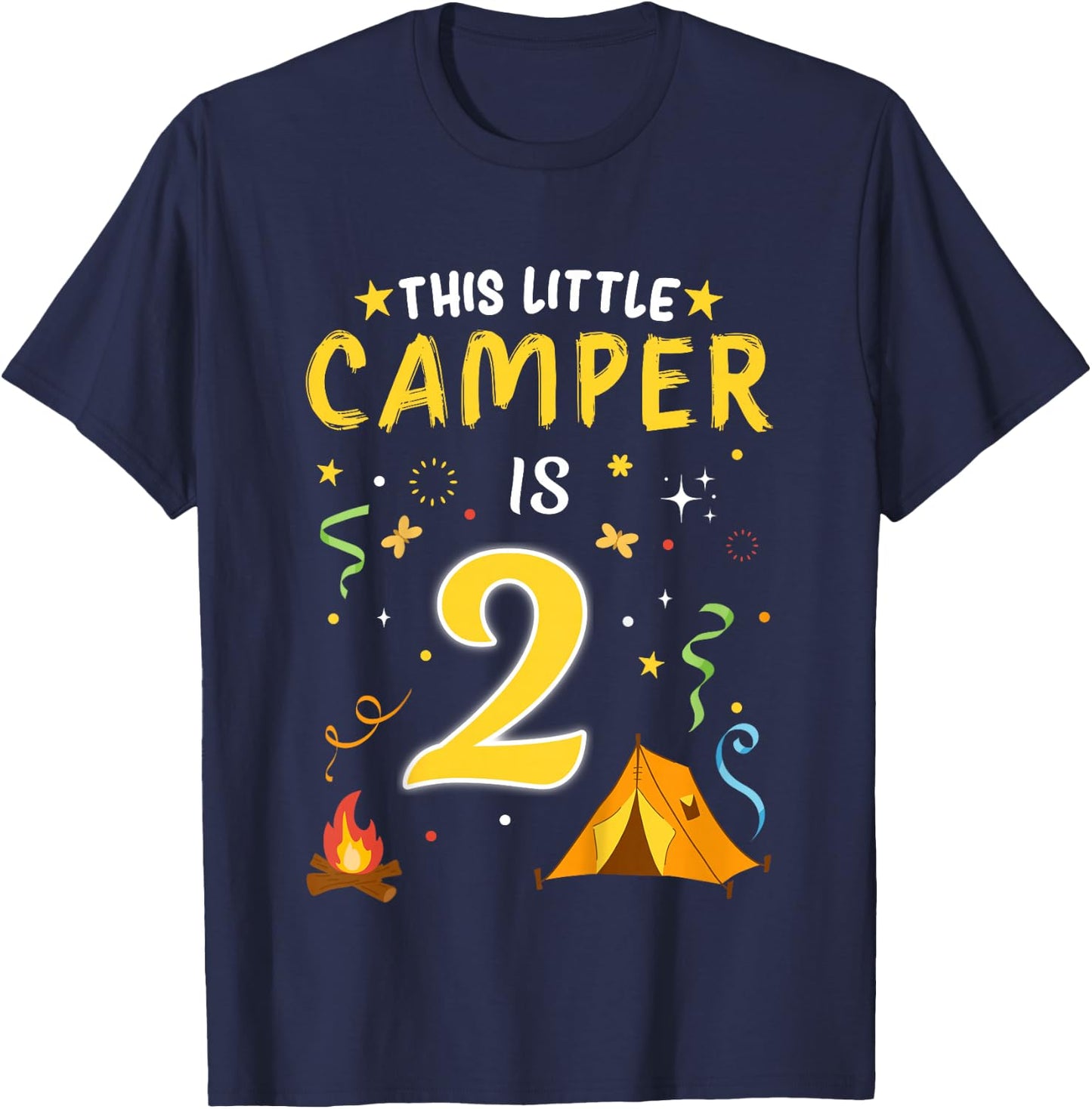 Kids 2 Year Old Camper Kids 2nd Birthday Camping Costume T-Shirt - T-Shirt | Navy