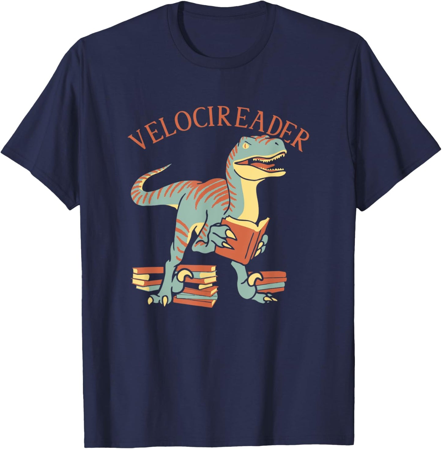 Velocireader Tea - Fantastic Velociraptor - Dinosaur T-Shirt - T-Shirt | Navy