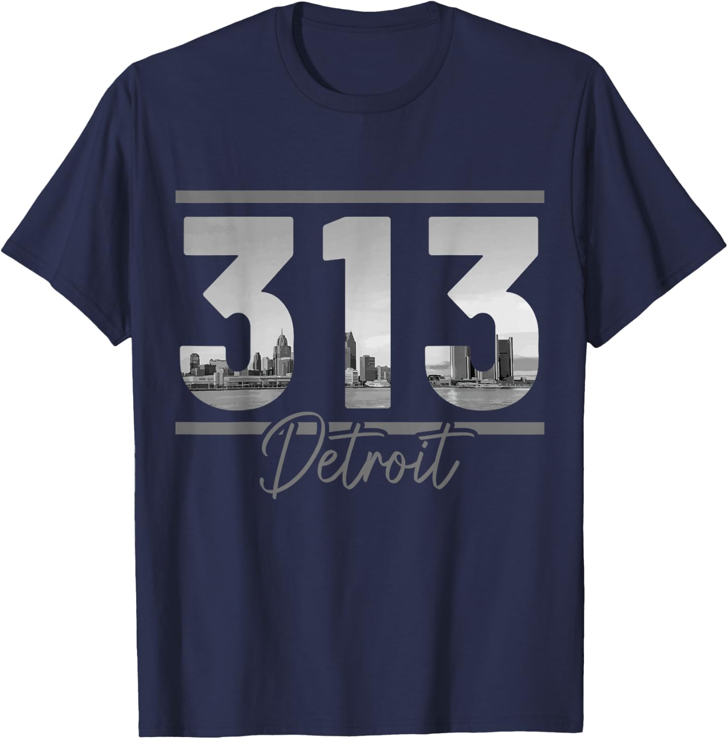 Detroit 313 Area Code Skyline Michigan Vintage T-Shirt - T-Shirt | Navy