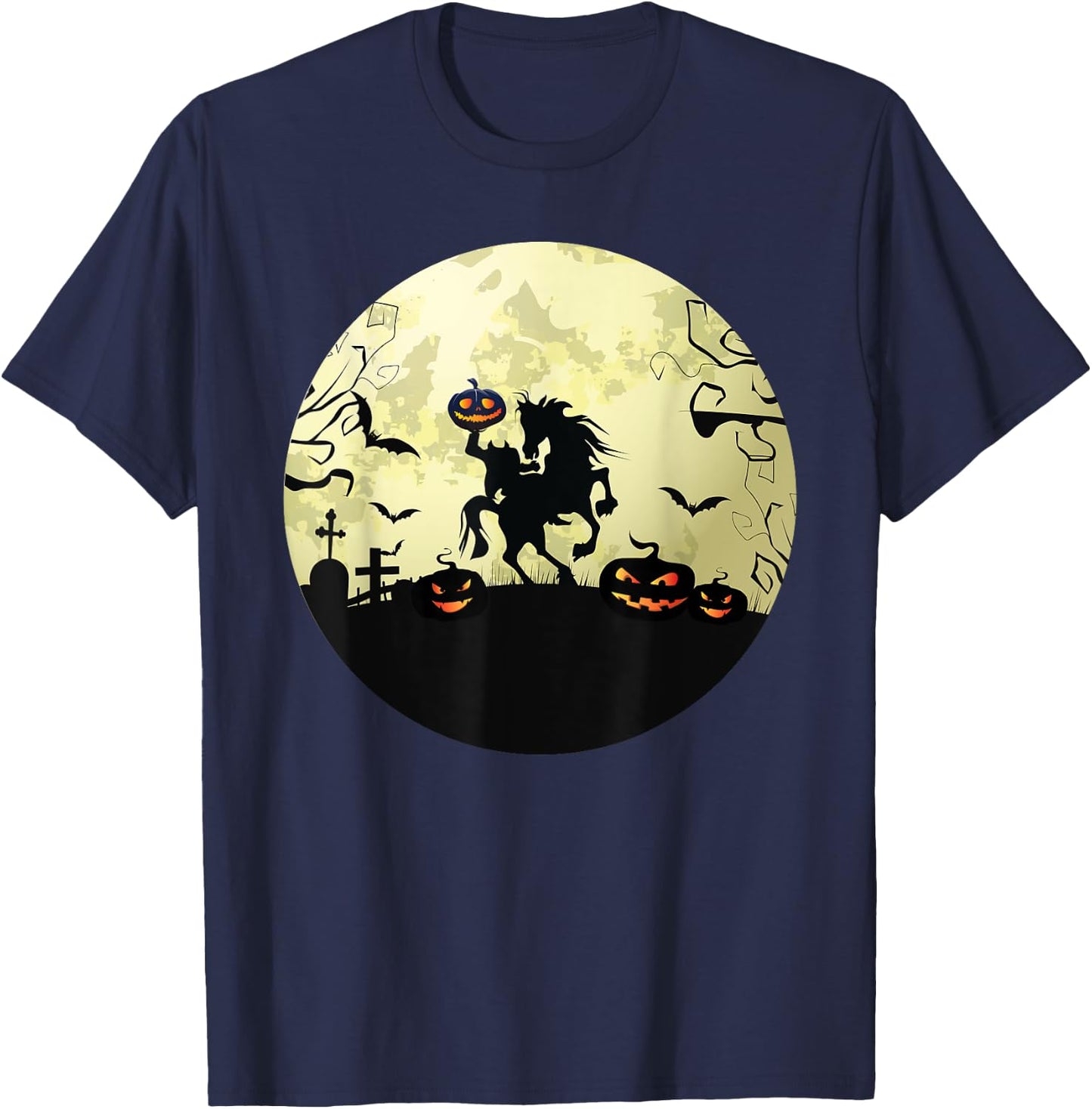 horse halloween headless horseman Pumpkin and moon T-Shirt - T-Shirt | Navy