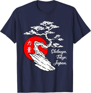 Shibuya. Tokyo. Japan. Kanji Japanese Bonsai Tree Art T-Shirt - T-Shirt | Navy