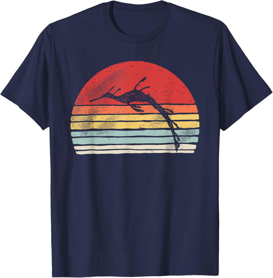Vintage Retro Sea Dragon Leafy Seadragon T-Shirt - T-Shirt | Navy