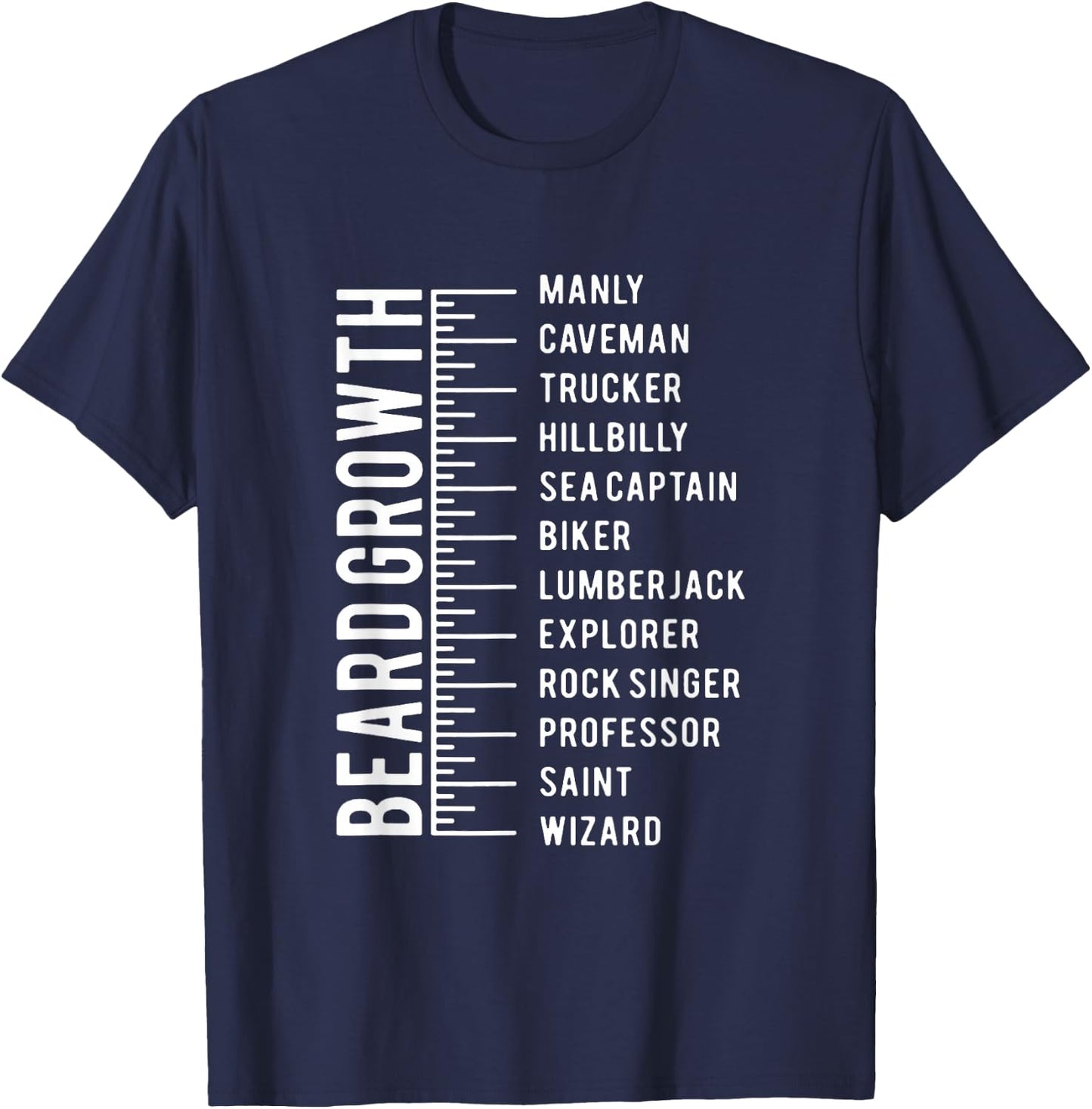 Men's Beard Growth Chart Measurement Bearded Man T-Shirt - T-Shirt | Navy