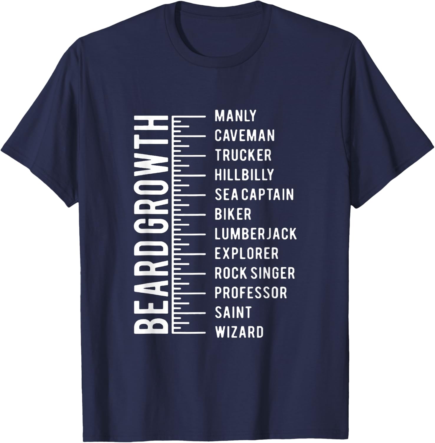 Men's Beard Growth Chart Measurement Bearded Man T-Shirt - T-Shirt | Navy