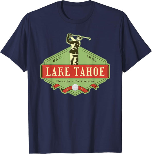 Lake Tahoe California Nevada Retro Vintage Golf Themed T-Shirt - T-Shirt | Navy