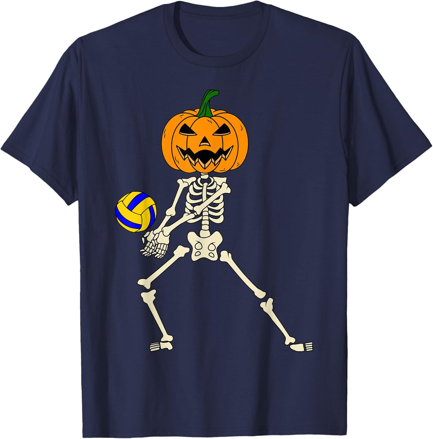 Halloween Volleyball Skeleton Player Retro Vintage Sport T-Shirt - T-Shirt | Navy