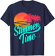 Summer Time - Retro 80s Beach Scene with Palm Trees & Sunset Men Women Kids T-Shirt - T-Shirt | Navy