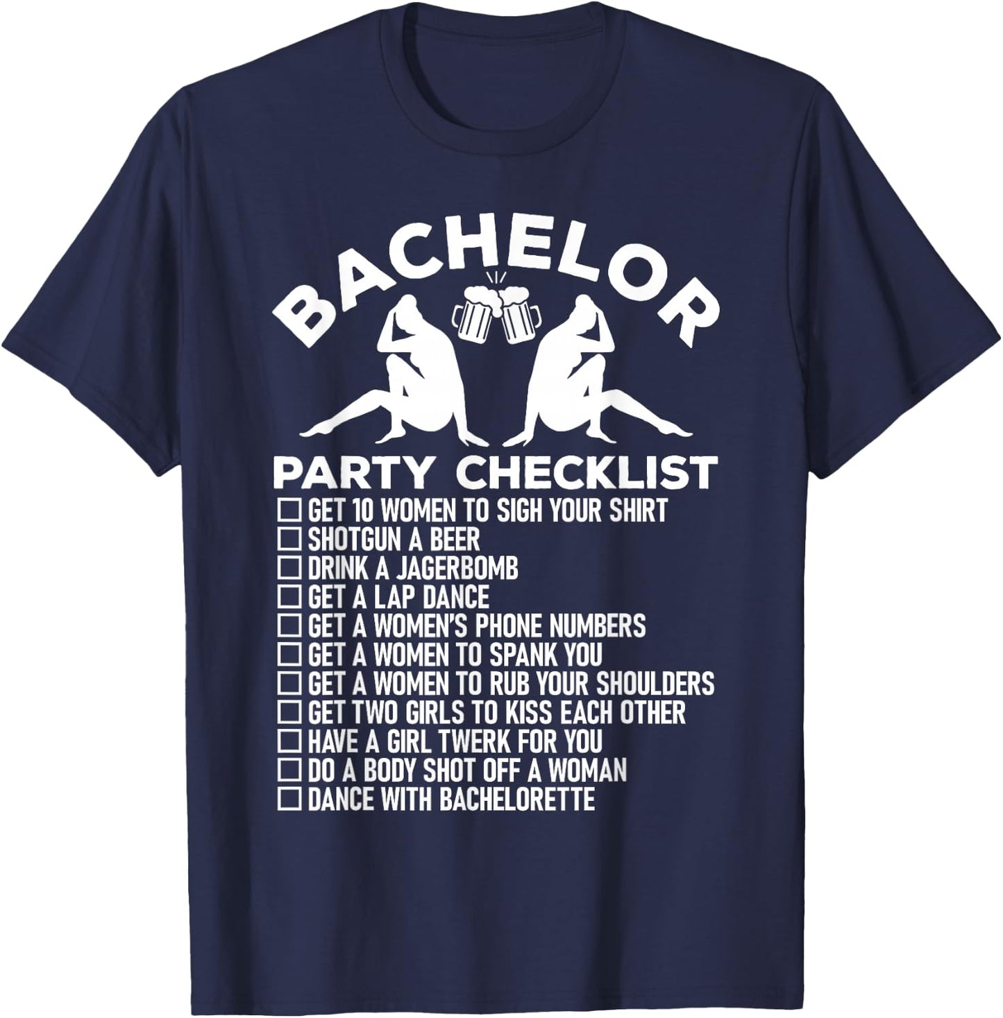 Bachelor Party Checklist Funny Groomsmen Groom Squad Friend T-Shirt - T-Shirt | Navy