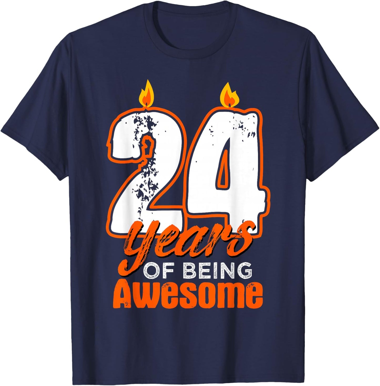 Candle 24 Birthday Party Wishes Cake Decoration Candlelight T-Shirt - T-Shirt | Navy