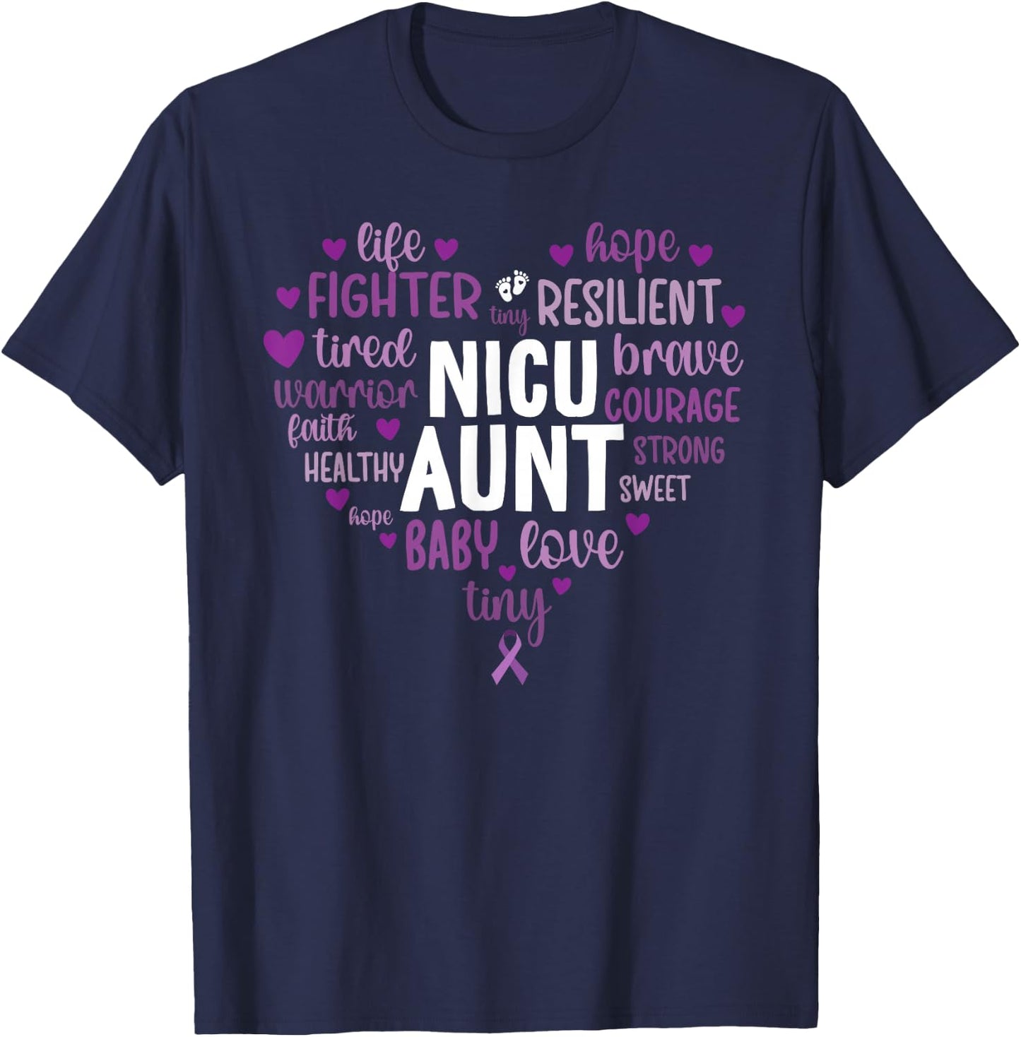 NICU Aunt Heart Micro Preemie Baby Aunt NICU Auntie T-Shirt - T-Shirt | Navy