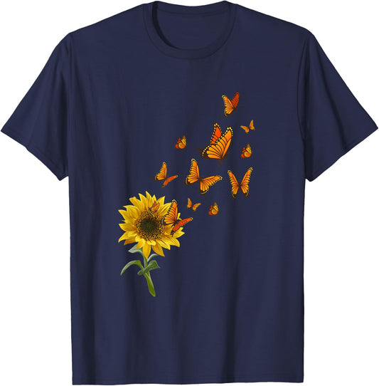 Sunflower Butterfly Dreams Monarch Butterfly Nature Lovers T-Shirt - T-Shirt | Navy