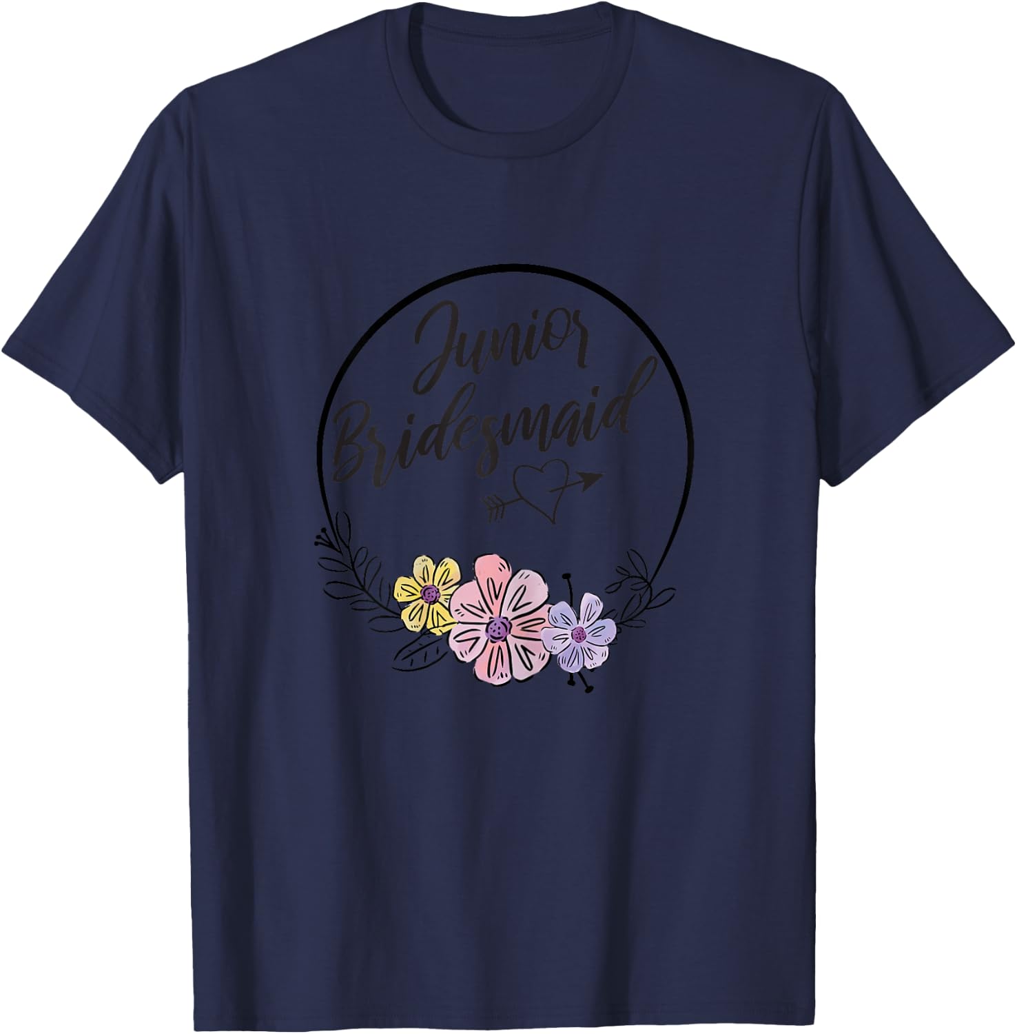 Cute Junior Bridesmaid Floral Bridal Party Gift Jr Girls T-Shirt - T-Shirt | Navy