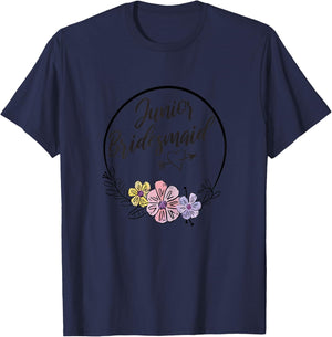 Cute Junior Bridesmaid Floral Bridal Party Gift Jr Girls T-Shirt - T-Shirt | Navy