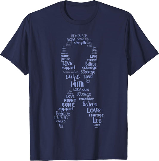 Esophageal Cancer Awareness Purple Periwinkle Ribbon T-Shirt - T-Shirt | Navy