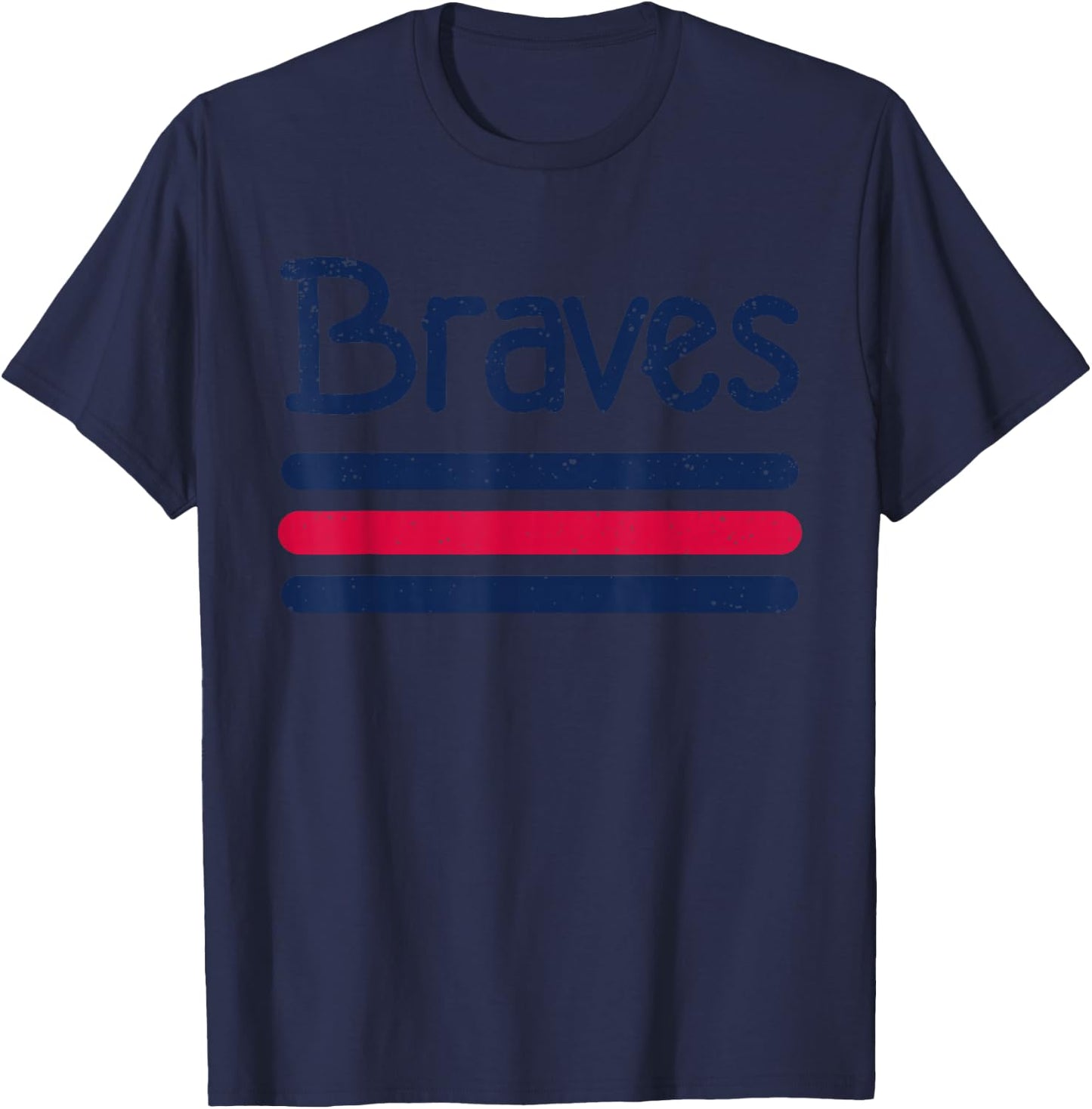 Vintage Braves Retro Three Stripe Weathered Shirt T-Shirt - T-Shirt | Navy