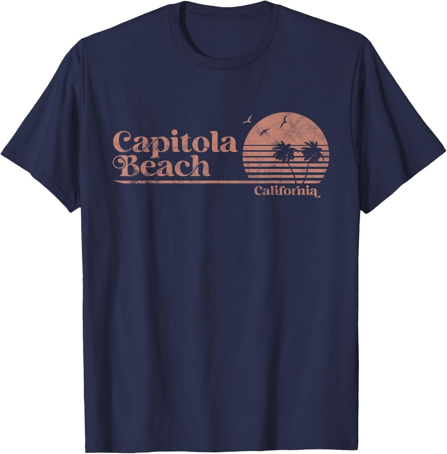 Vintage Capitola Beach California Palm Trees CA Retro T-Shirt - T-Shirt | Navy