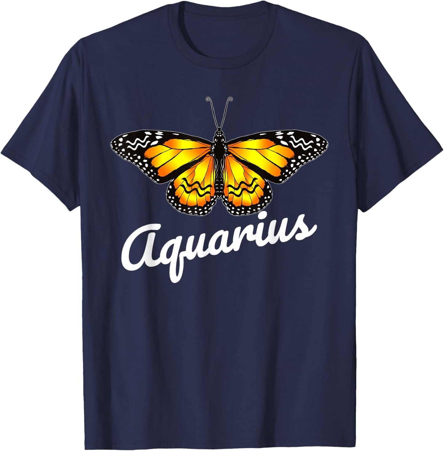 Aquarius Butterfly Wings with Aquarius Zodiac Sign T-Shirt - T-Shirt | Navy
