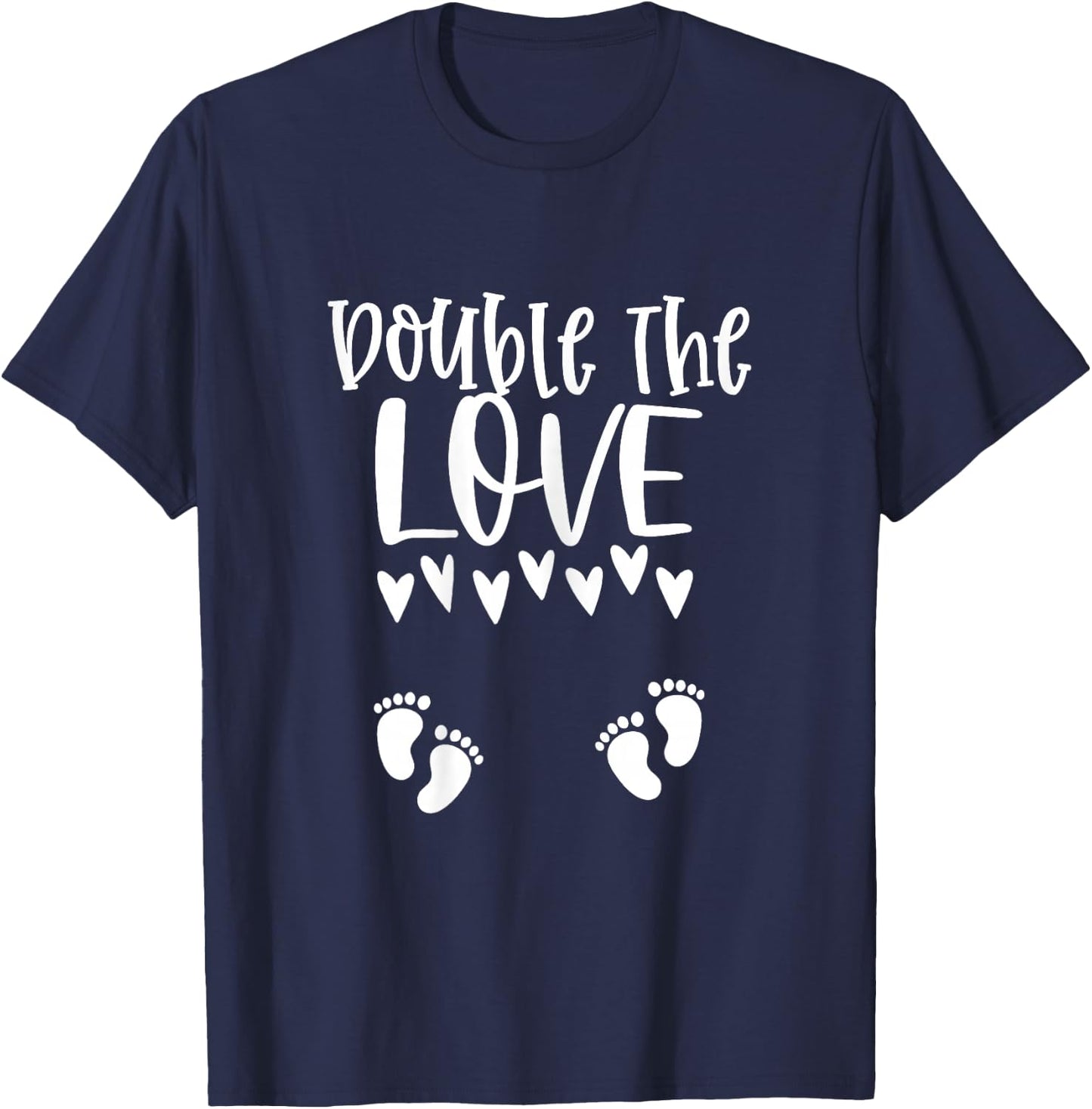 Twin Pregnancy Valentines Day Pregnant Mom Baby Announcement T-Shirt - T-Shirt | Navy