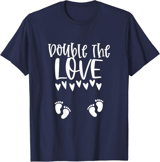 Twin Pregnancy Valentines Day Pregnant Mom Baby Announcement T-Shirt - T-Shirt | Navy