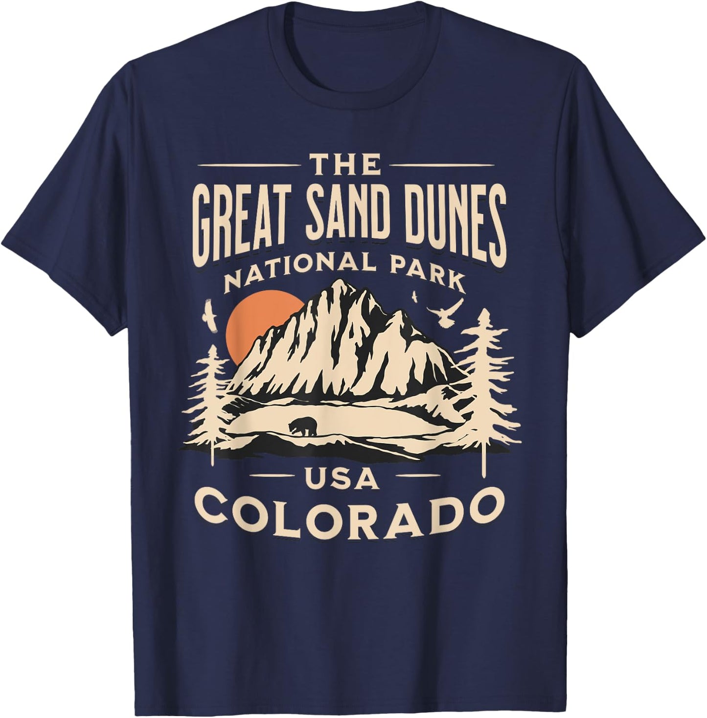 Great Sand Dunes National Park Colorado Hike Outdoors Retro T-Shirt - T-Shirt | Navy