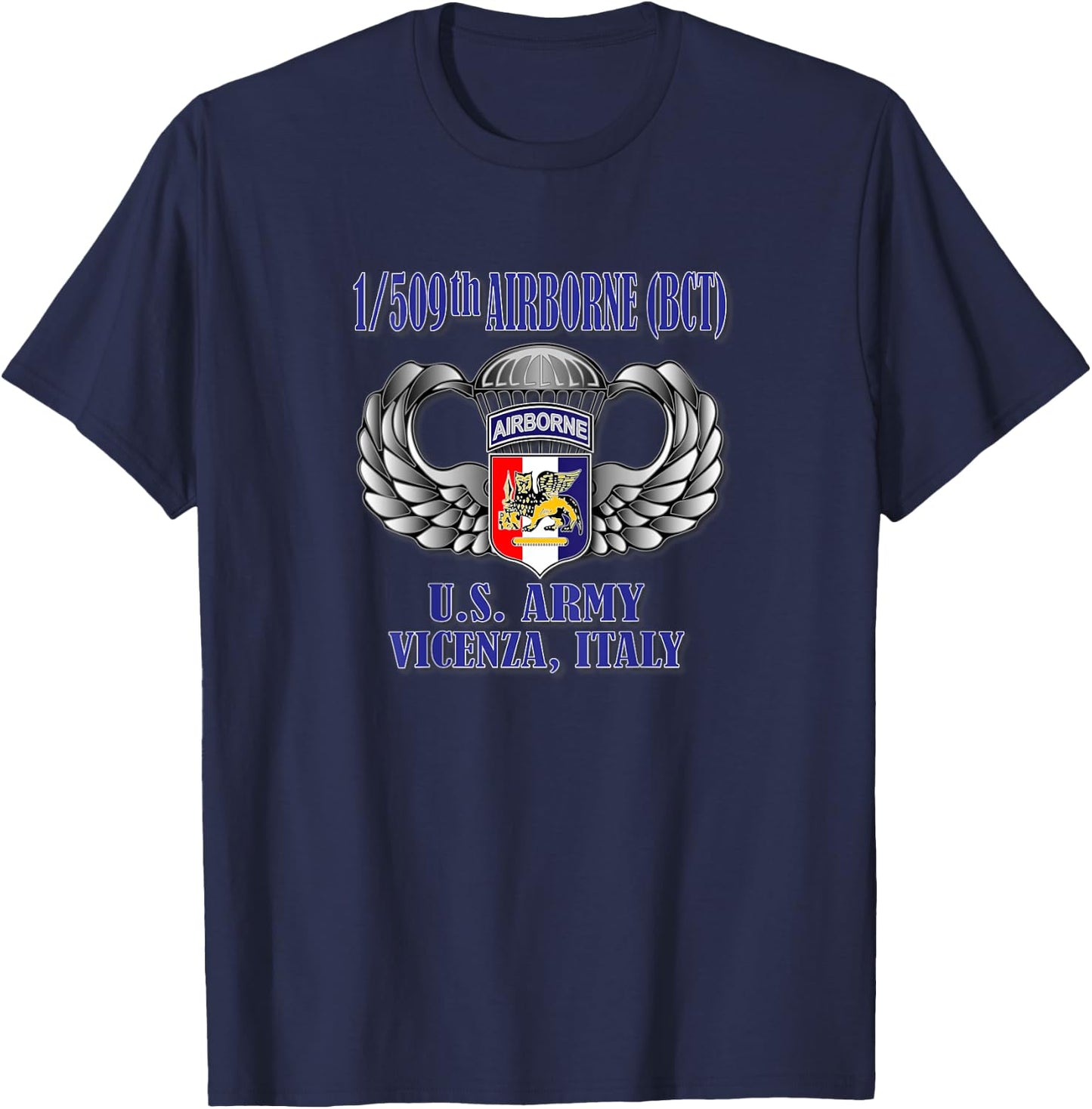 Relaxed Lifestyle Products 1/509th Airborne (BCT) (Back Design) -Adults Black Short Sleeve T-Shirt - T-Shirt | Navy