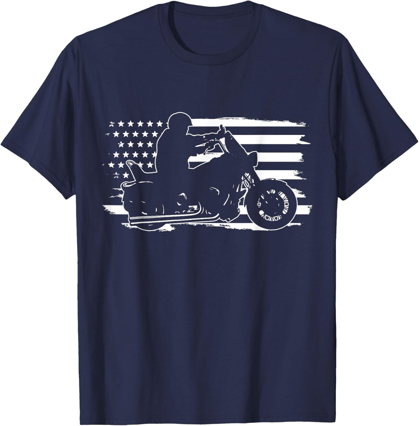 Patriotic Motorcycle Vintage American US Flag Biker T-Shirt - T-Shirt | Navy